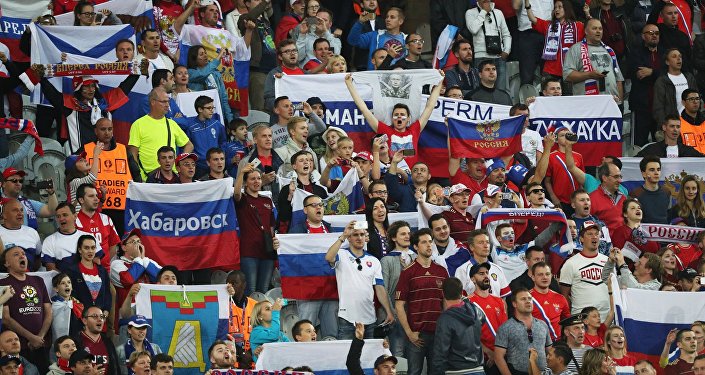 Российские болельщики во время матча